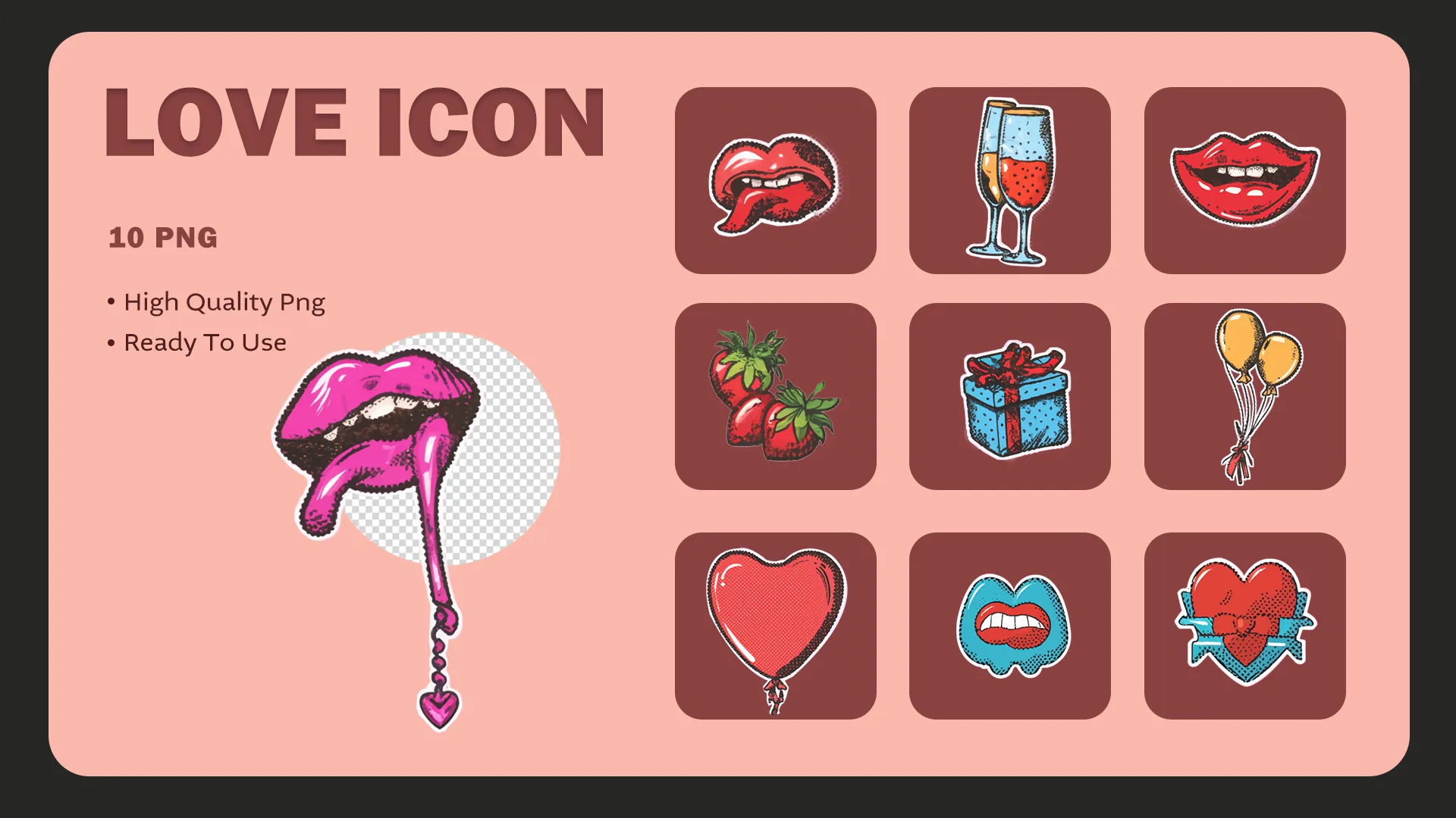 Heart and Kiss Themed 3D Elements Pack image